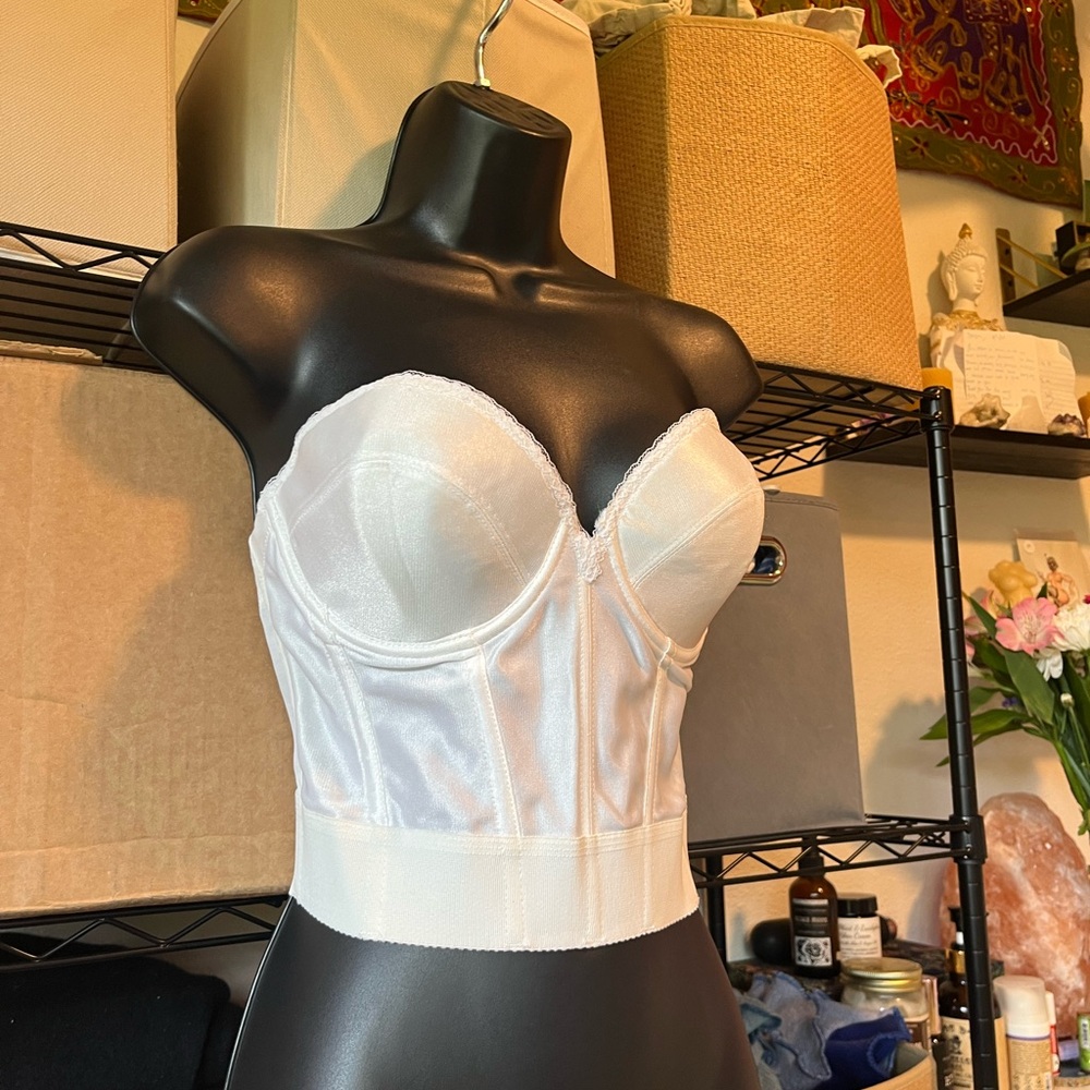 Dominique White Satin Longline Strapless Bustier